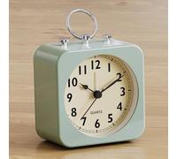 AYRELY® Réveil Matin analogique à Piles - Petit réveil carré en métal au Style rétro, Silencieux sans tic-tac avec lumière, Horloge de Table pour Chambre, Chevet ou étagère (Rond Vert)