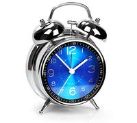 AYRELY® Réveil Matin Gros Dormeur Extra Fort - Réveil Vintage Double Cloche 4 Pouces, Cadran métallique coloré, réveil analogique Silencieux sans tic-tac avec lumière de Nuit(Bleu)