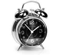 AYRELY® Réveil Matin Gros Dormeur Extra Fort - Réveil Vintage Double Cloche 4 Pouces, Cadran métallique coloré, réveil analogique Silencieux sans tic-tac avec lumière de Nuit(Noir)