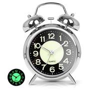 AYRELY® Réveil Matin Vintage à Double Cloche - Réveil Gros Dormeur, 4 Pouces, Sonnerie Puissante, Silencieux sans Tic-Tac avec Lumière et Cadran Lumineux, Idéal pour Table de Nuit et Chambre (Argent)