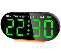 Ayybboo Réveil Numérique 7,09" avec Écran LED Géant,Veilleuse,Double Alarme,Luminosité Réglable,Snooze,Port USB de Charge,Horloge Digitale pour Enfants,Adultes (Vert Clair)