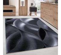 Ayyildiz Tapis de Salon Moderne Designe Motif des Vagues Courte Pile Noir Gris - 160x230 cm
