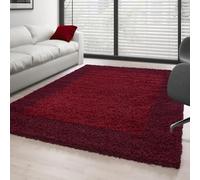 Ayyildiz - Tapis Shaggy Rouge avec Cadre pour Salon Chambre ? Poils Longs 30 mm - Dimension 160x230 cm