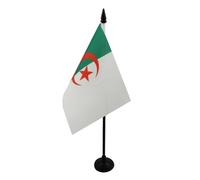 AZ FLAG - Drapeau De Table Algérie - 15x10 cm - Mini Drapeau Algérien De Bureau 100% Polyester Avec Hampe De 25cm Et Socle En Plastique Noir