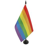 AZ FLAG - Drapeau De Table Arc-en-Ciel 21x14 cm - Petit Drapeau Gay De Bureau 100% Polyester Avec Hampe De 25cm Et Socle En Plastique Noir