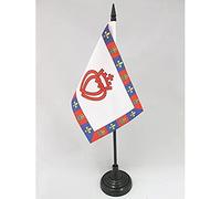 AZ FLAG Drapeau de Table Armoiries de la Vendée 15x10 cm Socle Plastique | Usage intérieur Drapeau de bureau vendéen catholique finition cousue et bords renforcés polyester 100D