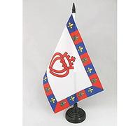AZ FLAG Drapeau de Table Armoiries de la Vendée 21x14 cm Socle Plastique | Usage intérieur Drapeau de bureau vendéen catholique finition cousue et bords renforcés polyester 100D
