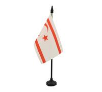 AZ FLAG - Drapeau De Table Chypre du Nord - 15x10 cm - Mini Drapeau Chypriote De Bureau 100% Polyester Avec Hampe De 25cm Et Socle En Plastique Noir