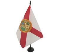 AZ FLAG - Drapeau De Table Floride 21x14 cm - Petit Drapeau Floridien De Bureau 100% Polyester Avec Hampe De 25cm Et Socle En Plastique Noir