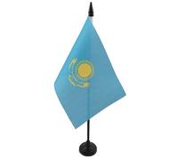 AZ FLAG - Drapeau De Table Kazakhstan - 15x10 cm - Mini Drapeau Kazakh De Bureau 100% Polyester Avec Hampe De 25cm Et Socle En Plastique Noir