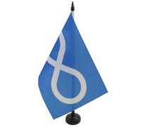 AZ FLAG Drapeau de Table Métis de la Saskatchewan et du Québec 21x14 cm | Usage intérieur Drapeau de bureau métisse finition cousue et bords renforcés avec mât en plastique et socle en plastique