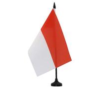 AZ FLAG Drapeau de Table Monaco 21x14 cm Polyester 100D Socle Plastique | Usage intérieur Drapeau de bureau monégasque finition cousue et bords renforcés avec mât en plastique et socle en plastique