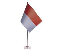 AZ FLAG Drapeau de Table Monaco 22x15 cm Monégasque Satin Socle Métal | Usage intérieur Drapeau de bureau finition cousue et bords renforcés avec mât et socle métallique