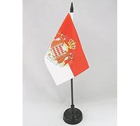 AZ FLAG Drapeau de Table Monaco avec armes 15x10 cm Socle Plastique | Usage intérieur Drapeau de bureau monégasque finition cousue et bords renforcés avec mât en plastique et socle en plastique