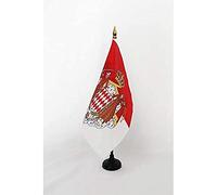 AZ FLAG Drapeau de Table Monaco avec armes 15x15 cm Socle Plastique | Usage intérieur Drapeau de bureau monégasque finition cousue et bords renforcés avec mât en plastique et socle en plastique