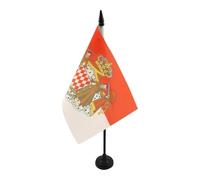 AZ FLAG Drapeau de Table Monaco avec armes 21x14 cm Socle Plastique | Usage intérieur Drapeau de bureau monégasque finition cousue et bords renforcés avec mât en plastique et socle en plastique