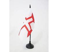 AZ FLAG - Drapeau De Table Ordre du Christ 15x15 cm - Petit Drapeau De L'Ordre Militaire Religieux Portugais De Bureau 100% Polyester Avec Hampe De 25cm Et Socle En Plastique Noir