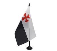 AZ FLAG Drapeau de Table Ordre du temple Croisades 21x14 cm Socle Plastique | Usage intérieur Drapeau de bureau de l'ordre du Temple finition cousue et bords renforcés polyester 100D