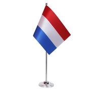 AZ FLAG Drapeau de Table Pays-Bas 22x15 cm Hollandais Satin Socle Métal | Usage intérieur Drapeau de bureau Nederland finition cousue et bords renforcés avec mât et socle métallique