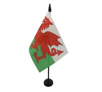 AZ FLAG - Drapeau De Table Pays de Galles - 15x10 cm - Mini Drapeau Gallois De Bureau 100% Polyester Avec Hampe De 25cm Et Socle En Plastique Noir