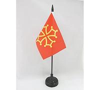 AZ FLAG Drapeau de Table Province du Languedoc 15x10 cm Socle Plastique | Usage intérieur Drapeau de bureau languedocien finition cousue et bords renforcés avec mât en plastique et socle en plastique