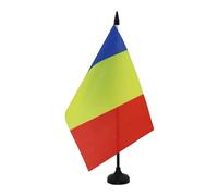AZ FLAG - Drapeau De Table Roumanie 21x14 cm - Petit Drapeau Roumain De Bureau 100% Polyester Avec Hampe De 25cm Et Socle En Plastique Noir