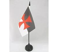 AZ FLAG - Drapeau De Table Templiers Baussant - 15x10 cm - Mini Drapeau De L'Ordre Du Temple De Bureau 100% Polyester Avec Hampe De 25cm Et Socle En Plastique Noir