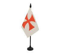 AZ FLAG Drapeau de Table Templiers Ordre du Temple 15x10 cm Socle Plastique | Usage intérieur Drapeau de bureau de l'ordre du Temple finition cousue et bords renforcés polyester 100D