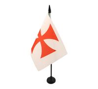 AZ FLAG Drapeau de Table Templiers Ordre du Temple 21x14 cm Socle Plastique | Usage intérieur Drapeau de bureau de l'ordre du Temple finition cousue et bords renforcés polyester 100D
