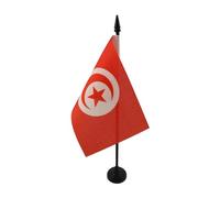 AZ FLAG - Drapeau De Table Tunisie - 15x10 cm - Mini Drapeau Tunisien De Bureau 100% Polyester Avec Hampe De 25cm Et Socle En Plastique Noir
