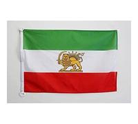 AZ FLAG - Drapeau Iran Ancien Spécial Extérieur - 90x60 cm - Pavillon Nautique Iranien En Maille Bloquée Avec Anneaux Plastiques Intégrés - 80g