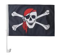 AZ FLAG - Drapeau Pirate foulard rouge Pour Décoration Voiture Avec Attaches En PVC Et Système d'Accroche - Car Flag Corsaire Avec Bandana - 100% Polyester - 50g - 45x30 cm