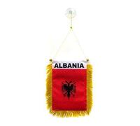 AZ FLAG - Fanion Albanie Pour Décoration Voiture Avec Ventouse et Franges Dorées - Mini Drapeau Albanais - 13x10 cm