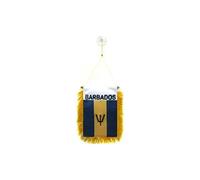 AZ FLAG - Fanion Barbade Pour Décoration Voiture Avec Ventouse et Franges Dorées - Mini Drapeau Barbadien - 13x10 cm