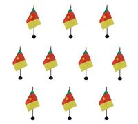 AZ FLAG - Lot de 10 Mini Drapeau Cameroun De Table - 15x10 cm - 10 Drapeaux Camerounais De Bureau 100% Polyester Avec Hampe Point Dorée