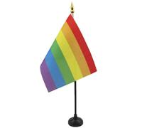 AZ FLAG - Mini Drapeau Arc-en-Ciel De Table - 15x10 cm - Drapeau Gay De Bureau 100% Polyester Avec Hampe Pointe Dorée 25cm