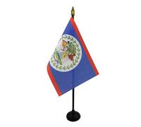AZ FLAG - Mini Drapeau Belize De Table - 15x10 cm - Drapeau Bélizien De Bureau 100% Polyester Avec Hampe Pointe Dorée 25cm