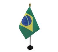 AZ FLAG - Mini Drapeau Brésil De Table - 15x10 cm - Drapeau Brésilien De Bureau 100% Polyester Avec Hampe Pointe Dorée 25cm