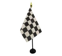 AZ FLAG - Mini Drapeau Damier noir et blanc De Table - 15x10 cm - Drapeau À Damiers De Bureau 100% Polyester Avec Hampe Pointe Dorée 25cm