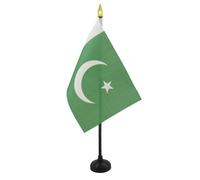 AZ FLAG - Mini Drapeau Pakistan De Table - 15x10 cm - Drapeau Pakistanais De Bureau 100% Polyester Avec Hampe Pointe Dorée 25cm