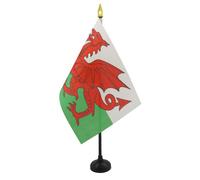 AZ FLAG - Mini Drapeau Pays de Galles De Table - 15x10 cm - Drapeau Gallois De Bureau 100% Polyester Avec Hampe Pointe Dorée 25cm