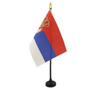 AZ FLAG - Mini Drapeau Serbie De Table - 15x10 cm - Drapeau Serbe De Bureau 100% Polyester Avec Hampe Pointe Dorée 25cm