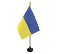 AZ FLAG - Mini Drapeau Ukraine De Table - 15x10 cm - Drapeau Ukrainien De Bureau 100% Polyester Avec Hampe Pointe Dorée 25cm