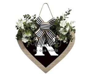 AZ Nom de famille Couronne de porte d'entrée en forme de cœur pour porte d'entrée, 26 lettres, couronne de ferme avec couronne, couronne de printemps pour la porte d'entrée, extérieur, décoration