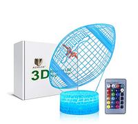 AZALCO Veilleuse de rugby, illusion 3D pour enfants fans de Sprot avec télécommande à 16 couleurs changeantes et touche intelligente pour décoration de chambre à coucher, cadeau de Noël,