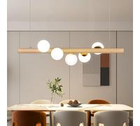 Azanaz Suspension-Lustre Bois Table-Manger Lampe-suspendue Verre - Suspension G9 Ampoule Lustre Suspendu en Forme de Boule, Plafonnier Pour la Salle à Manger
