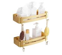 AZHKJKZH Étagère Salle Bain Étagères De Douche Fixées Au Mur avec Le Panier Crochet Aucun Aluminium D'espace Forage Organisateur Douche(Gold2,2pcs)