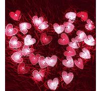 AZHU Lumière Solaire De Coeur, 20LED 5M 8 Modes Guirlande Lumineuse De Fée À L'énergie Solaire Étanche Intérieur Extérieur Fête De Noël Décoration Décorative Lumières D'éclairage (rouge)