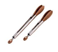 AZIDWERYQ Lot de 2 Pinces de Cuisine antidérapantes en Acier Inoxydable avec Pointes en Bois, Cuisson Anti-brûlure avec Serrure pour Barbecue, Steak, Nourriture Cuisine et Salade en Bois