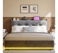 AZJSAHAH Lit rembourré 140 x 190 cm avec espace de rangement hydraulique, lit double avec lit de rangement LED, 140 x 190 cm, avec sommier à lattes, en velours, lit pour adolescent, lit à sommier